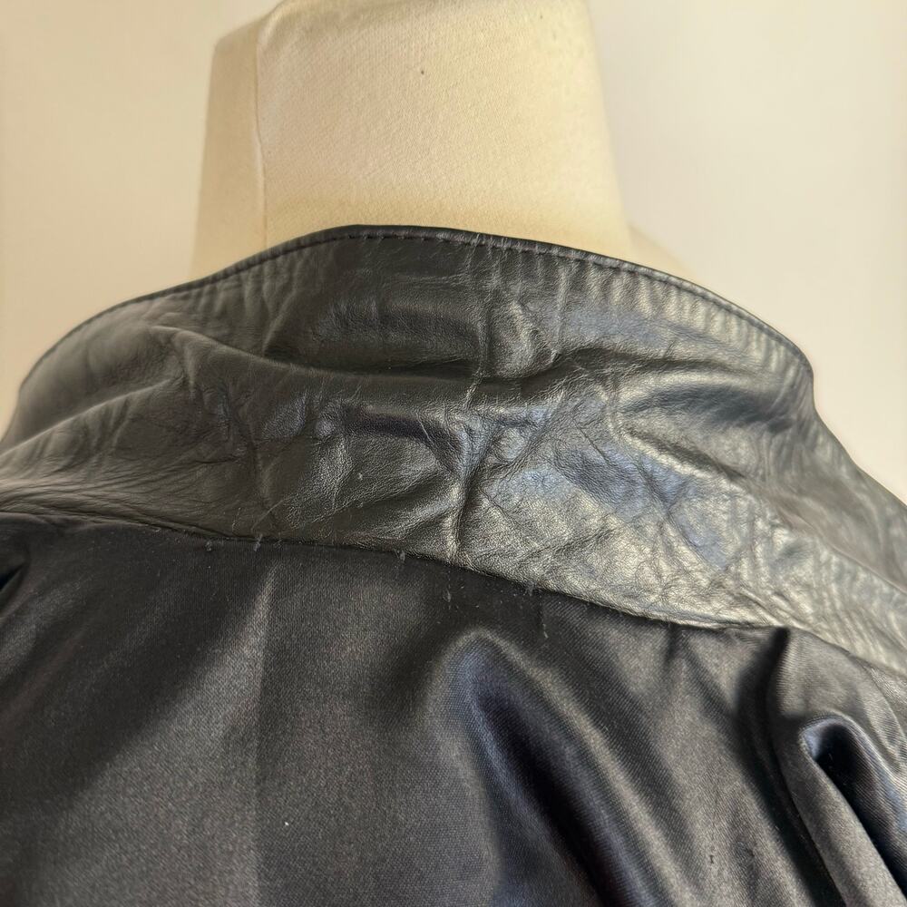 VTG Black Leather 90s Classic Lined Collared‎ Button Up Jacket Women's Large - Picture 6 of 11